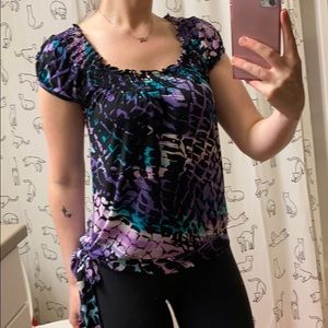 Heart Soul • Y2K Side Tie Geometric Print Blouse